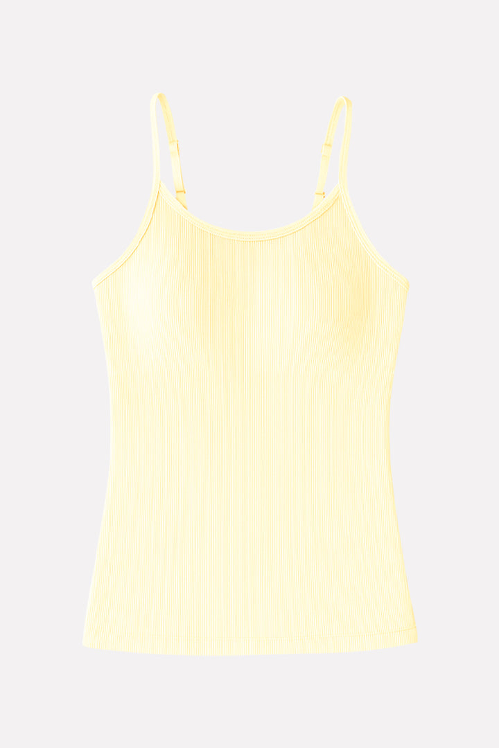 Womens Adjustable Straps Ribbed Built in Padded Bra Cotton Tank Top