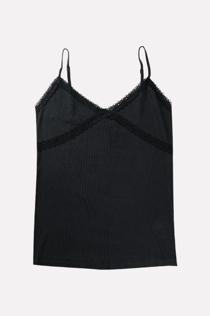 Women's Lace Trim Ribbed Cotton Camisole Tanktop