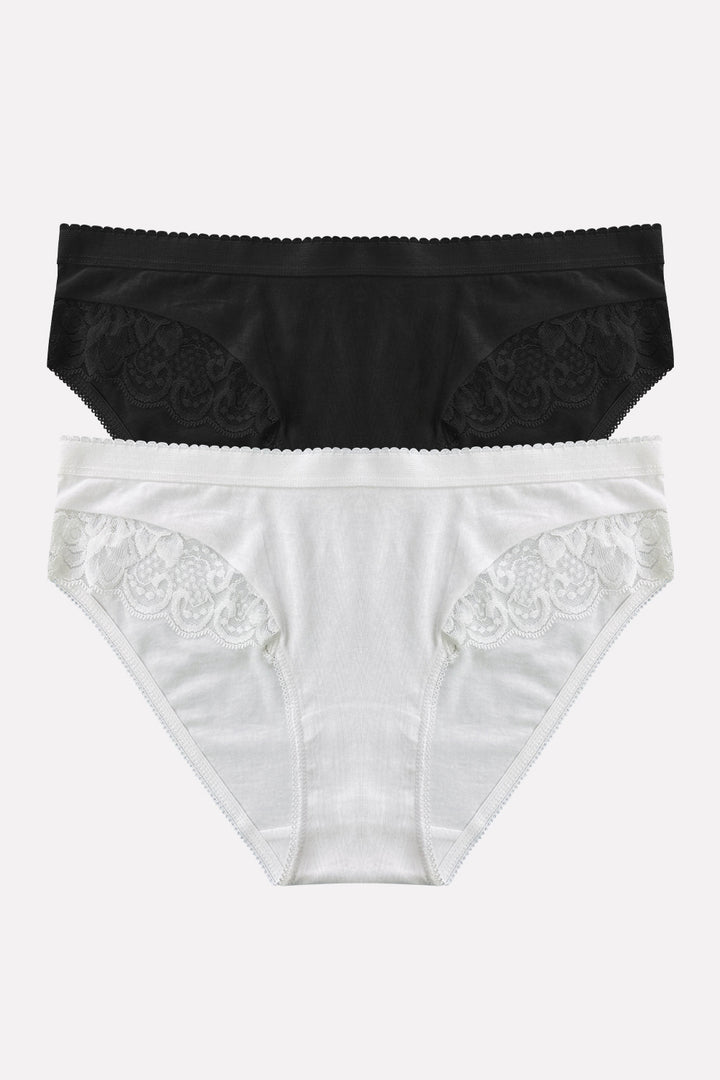 Ladies Mid Waisted Cotton Stretch Lace Brief Panties