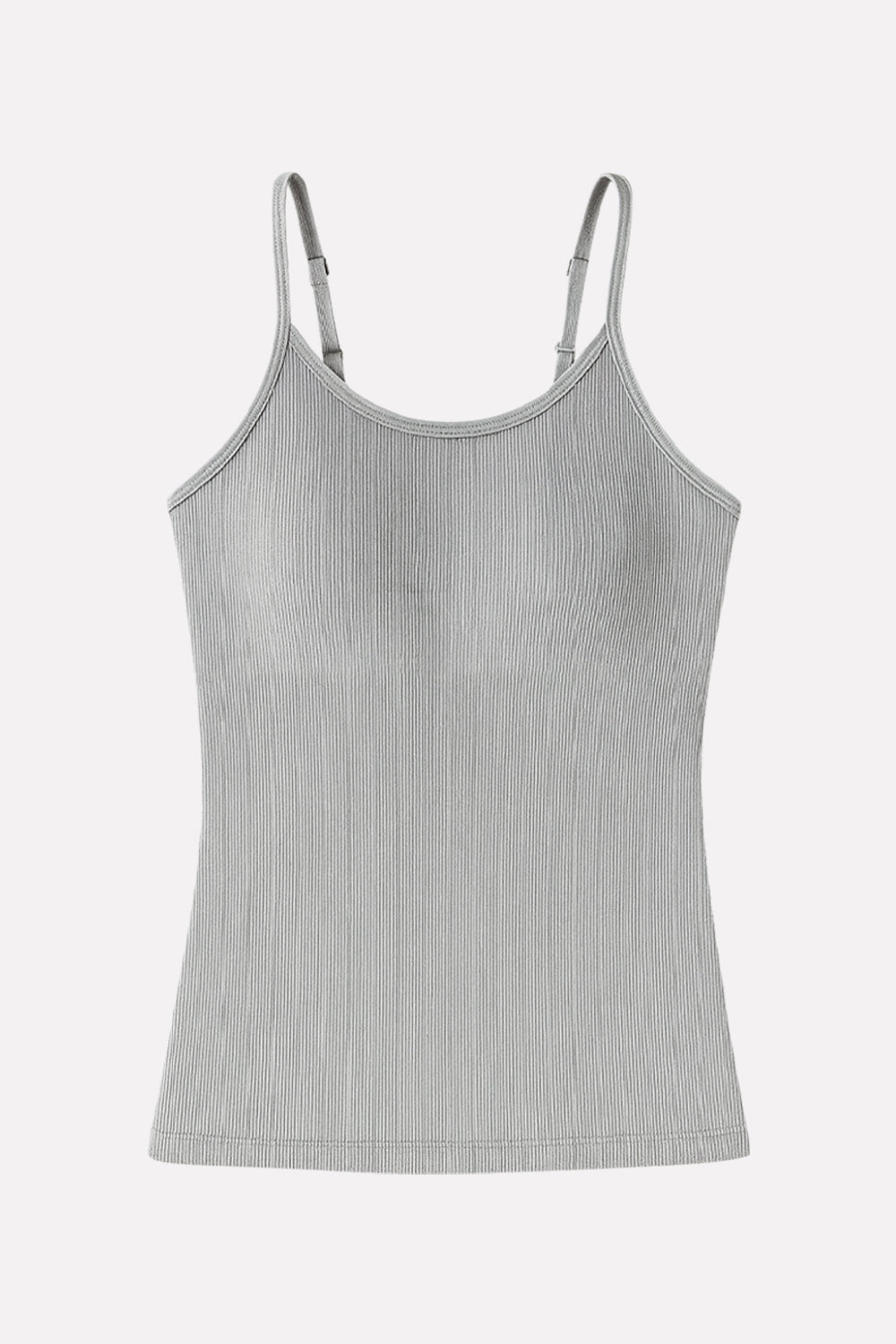 Womens Adjustable Straps Ribbed Built in Padded Bra Cotton Tank Top