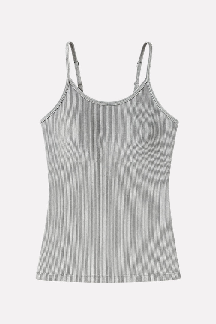 Womens Adjustable Straps Ribbed Built in Padded Bra Cotton Tank Top