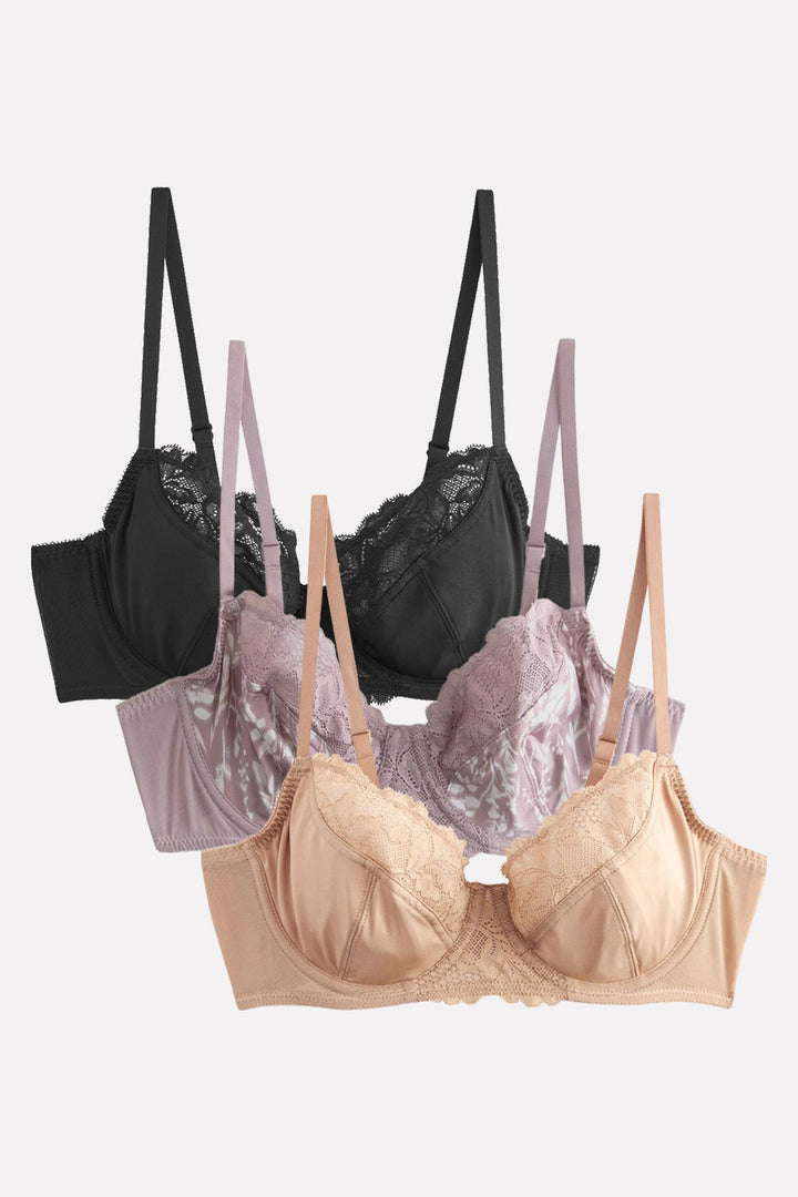 Womens Black Non-Padded Full Cup Underwired Floral Lace Bra