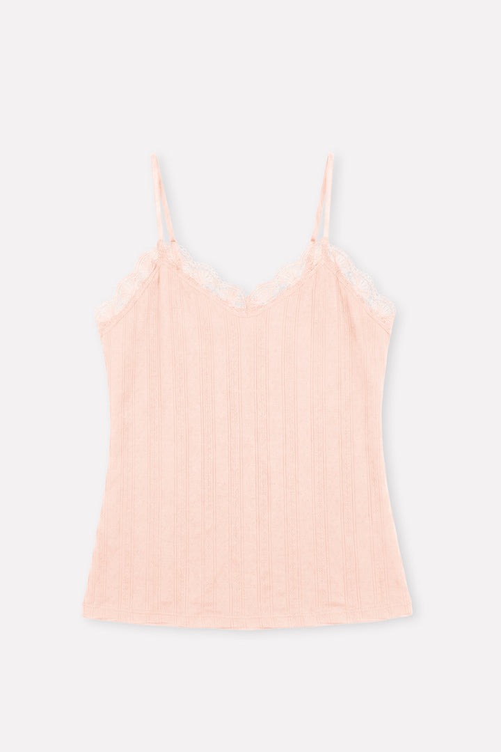 Womens Lace Trim Ribbed Slim Fit Adjustable Strap Camisole Tank Top