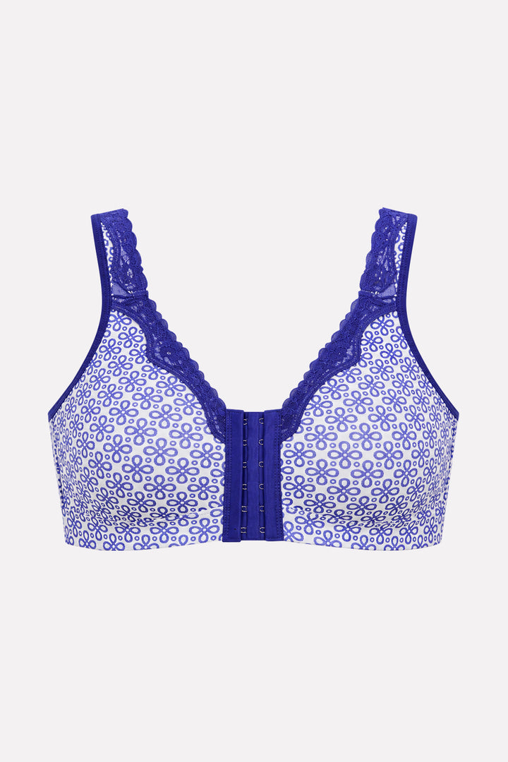 Womens Front-Close Cotton Comfort Lace Trim Bra