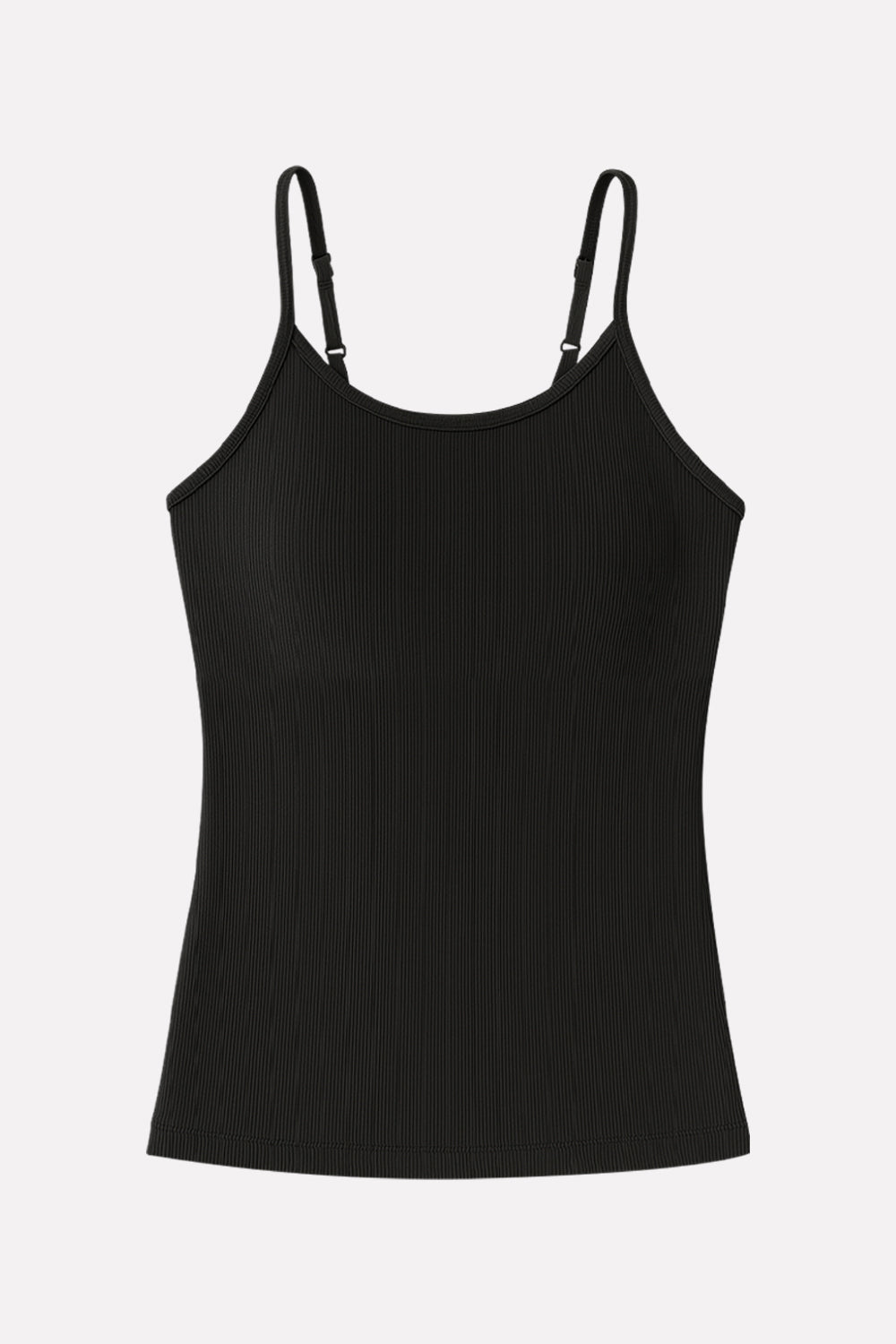 Womens Adjustable Straps Ribbed Built in Padded Bra Cotton Tank Top