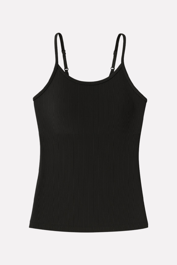 Womens Adjustable Straps Ribbed Built in Padded Bra Cotton Tank Top