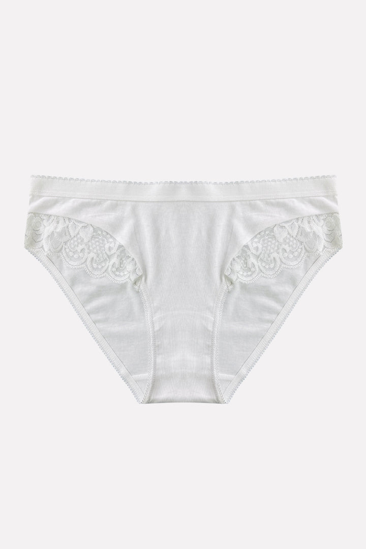 Ladies Mid Waisted Cotton Stretch Lace Brief Panties