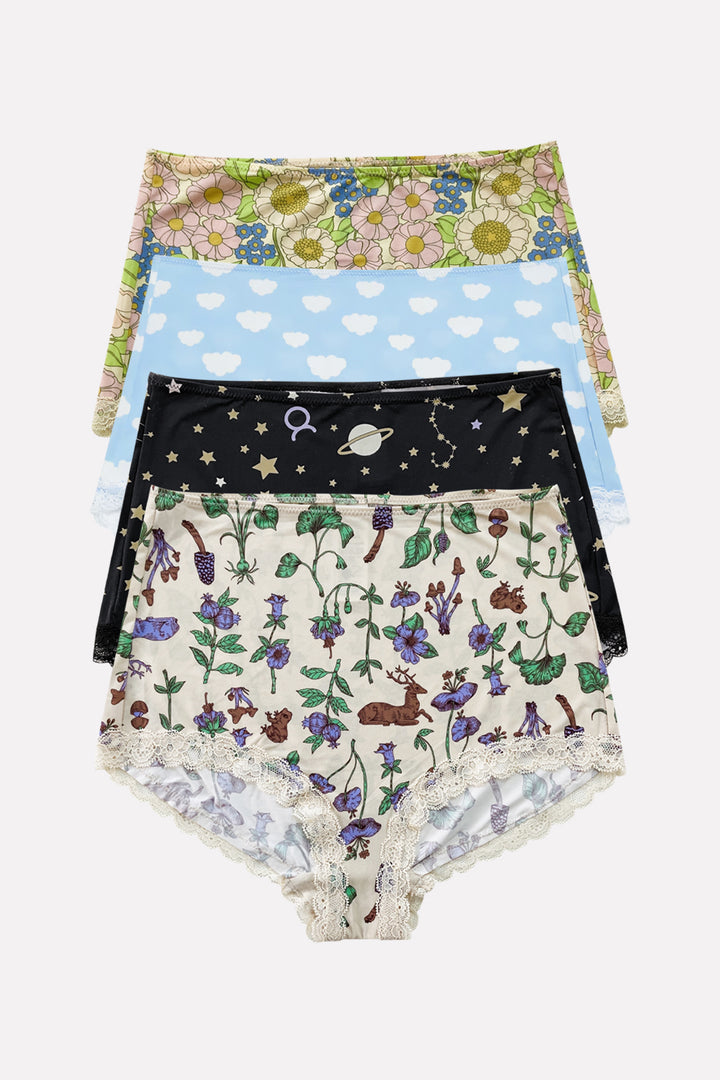 Ladies Whimsical High-Waisted Lace Trim Panties