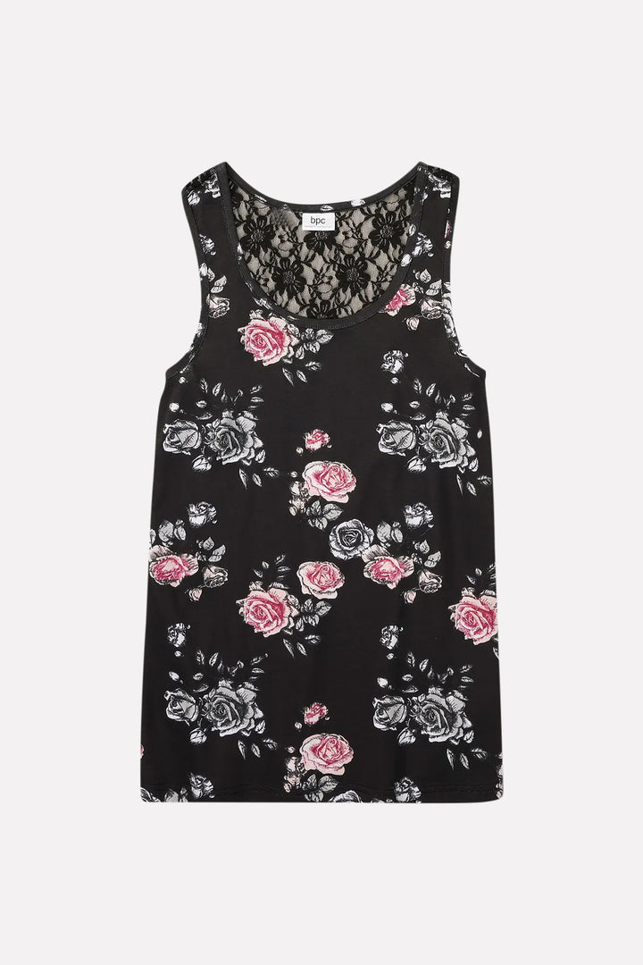 Ladies Trimmed Sleeveless Floral Elegance Top With Lace
