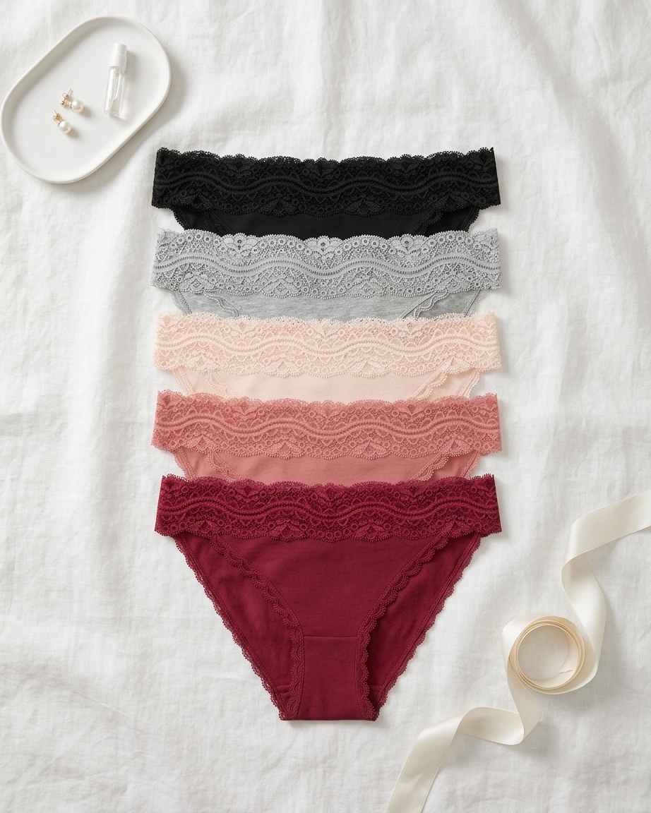 Pack of 3 Womens Mid-Rise Cotton Lace Brief Panties