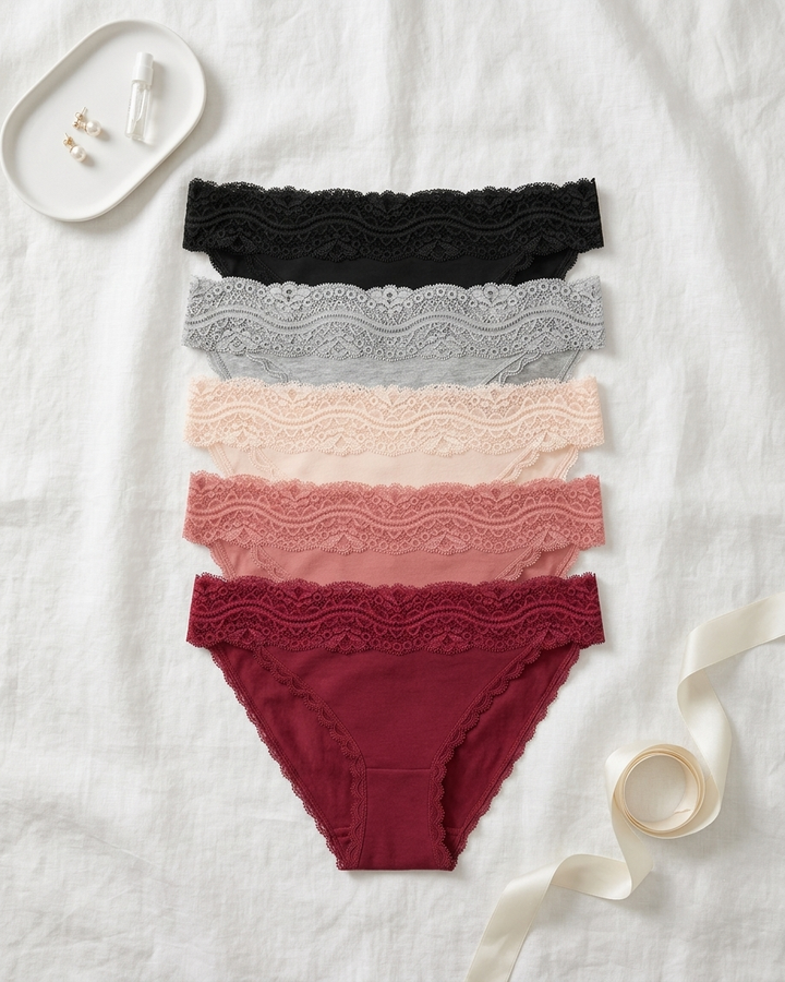Pack of 3 Womens Mid-Rise Cotton Lace Brief Panties
