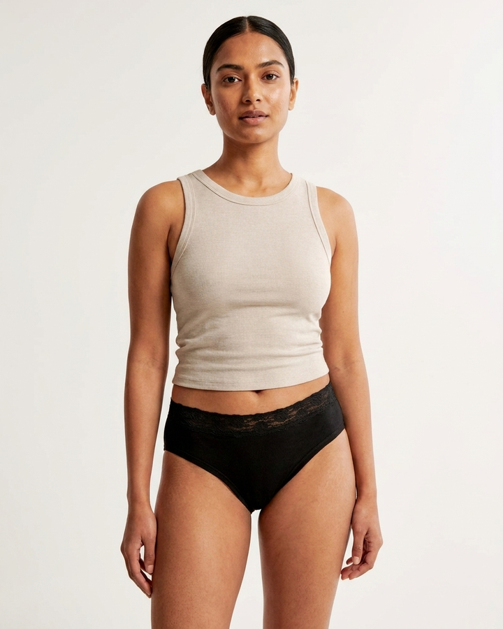 Ladies Front Lace  Mid Waisted Brief Panty