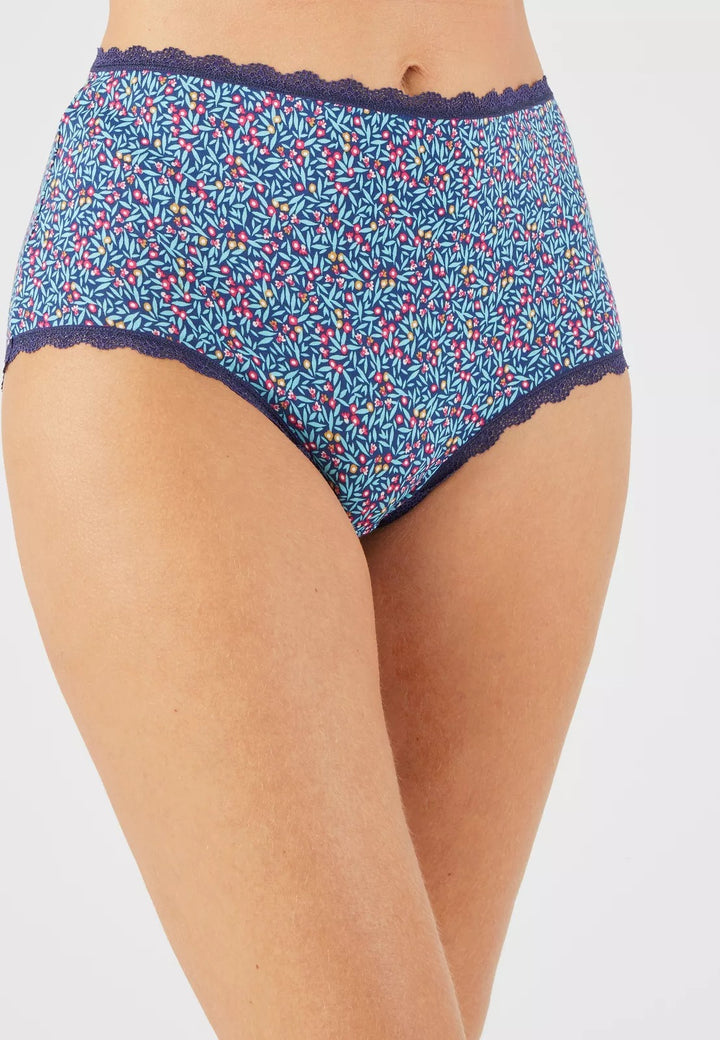 Ladies High Waisted Floral Printed Cotton Brief Panty