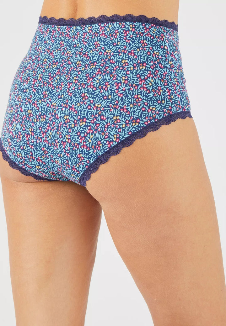 Ladies High Waisted Floral Printed Cotton Brief Panty