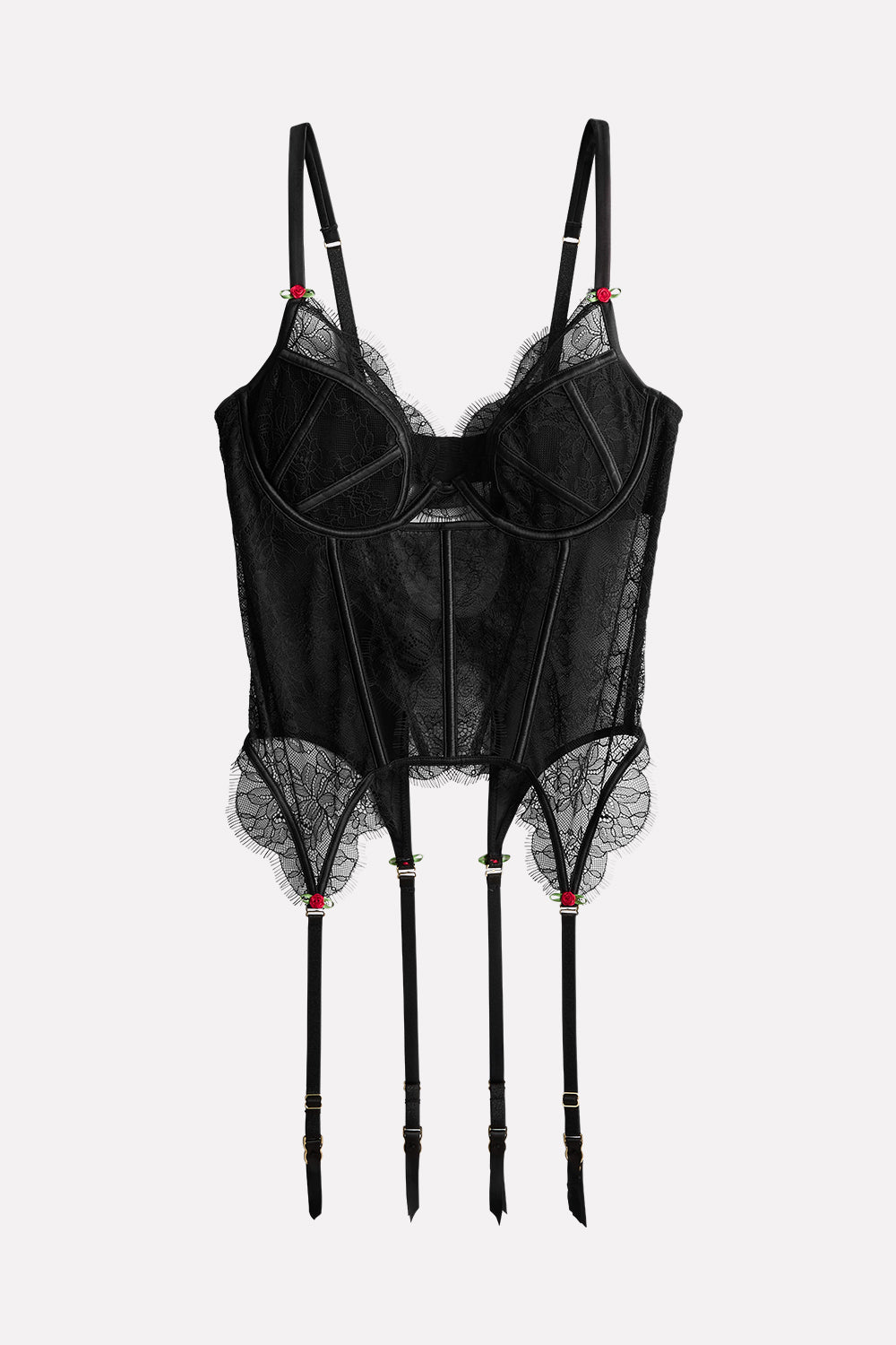 Womens Lace Wired Garter Corset Adjustable Straps Lingerie Bustier ...